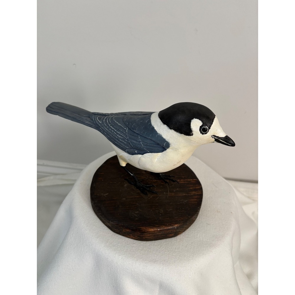 Hand Carved Wooden White-breasted Nuthatch or chickadee Bird Figurine Folk Art